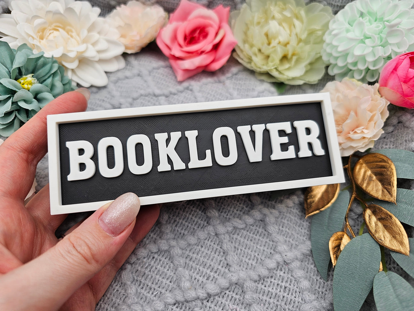 Bookshelf Sign Booklover Black/White | 3D Print | Decorative Reading Signs for Shelves