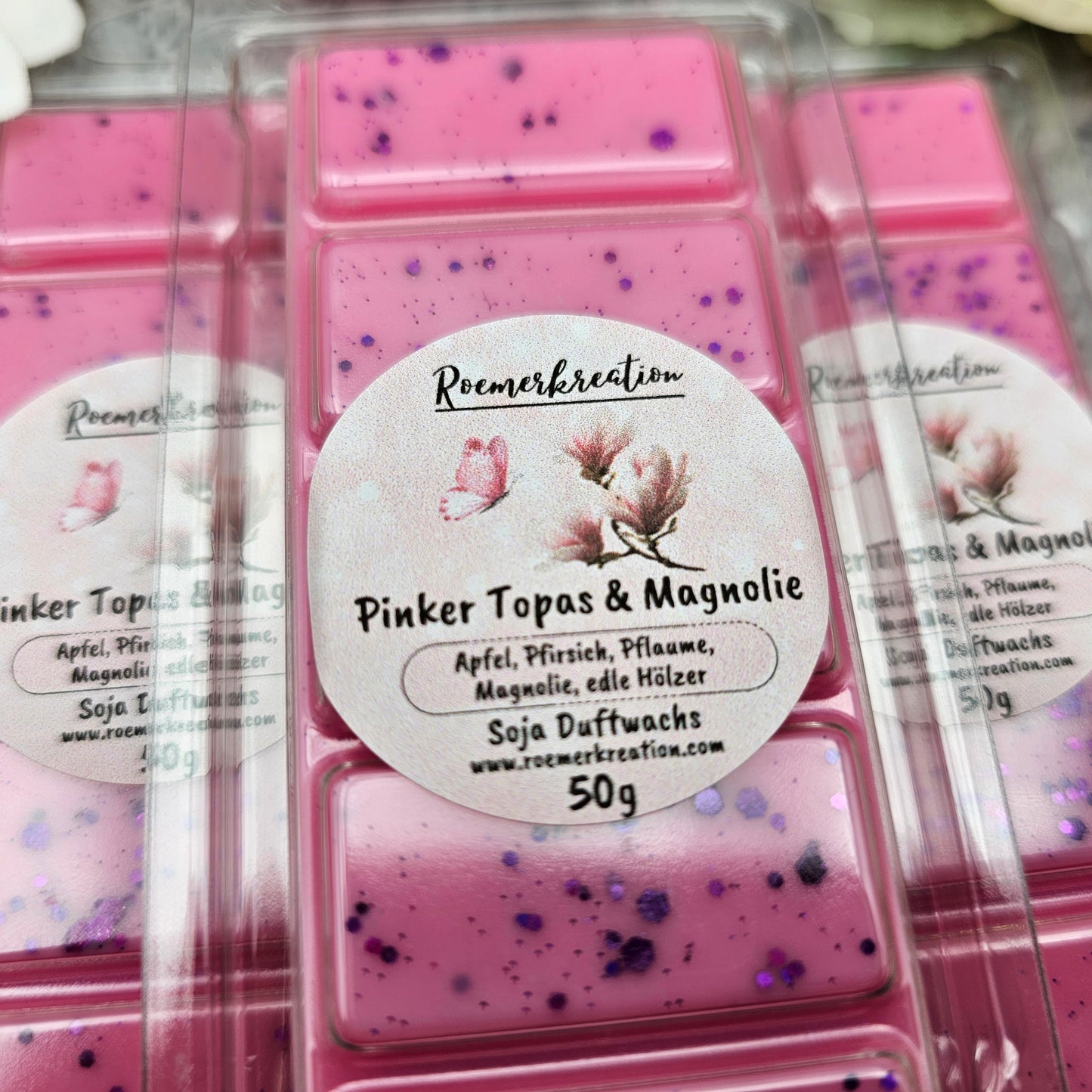 Tafel 50 g | Pinker Topas & Magnolie | Duftwachs