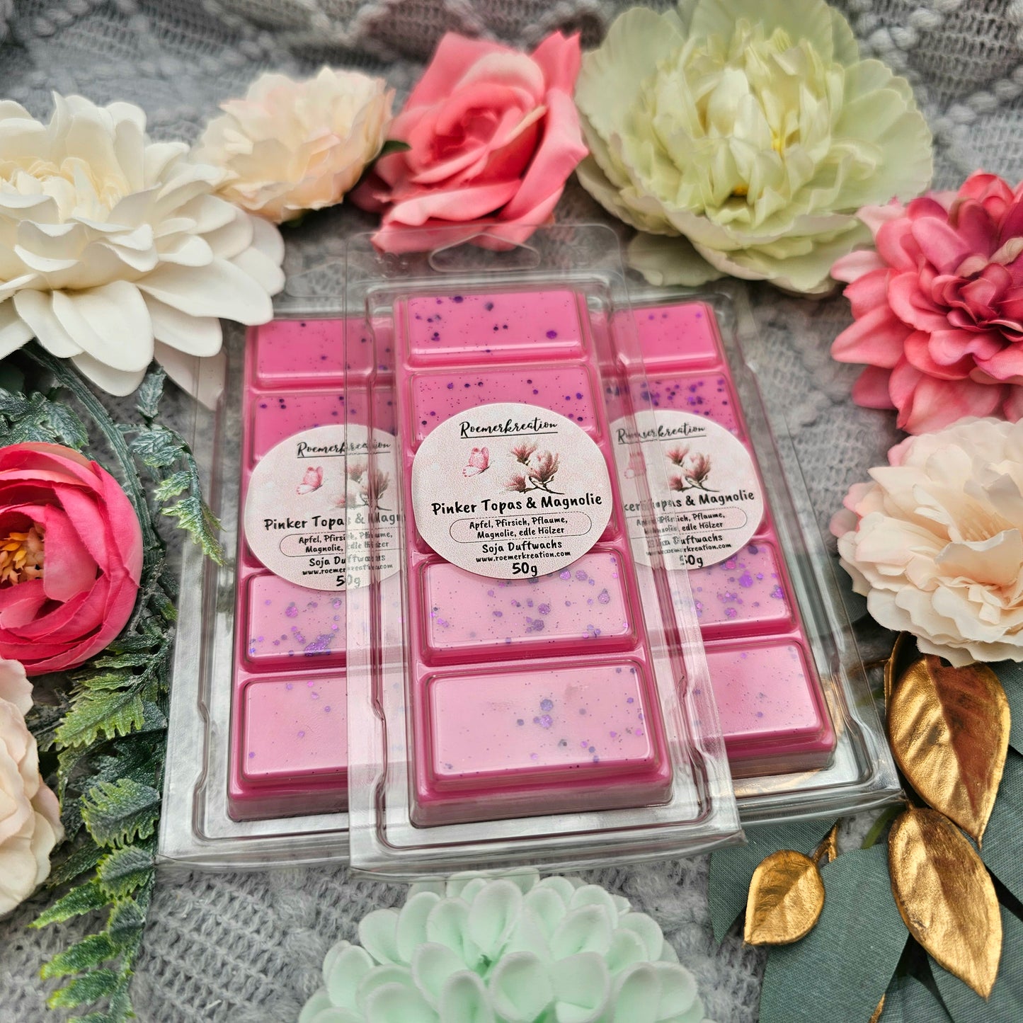 Tafel 50 g | Pinker Topas & Magnolie | Duftwachs