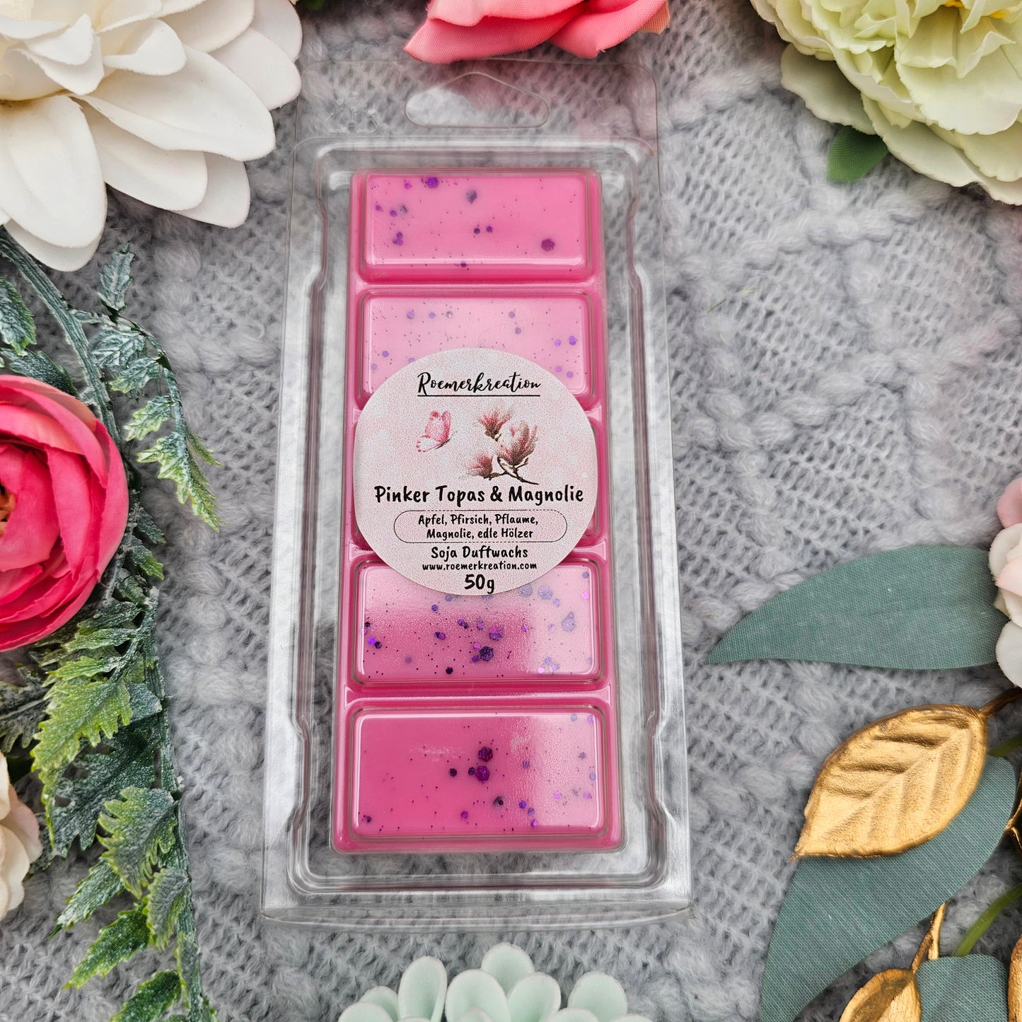 Tafel 50 g | Pinker Topas & Magnolie | Duftwachs