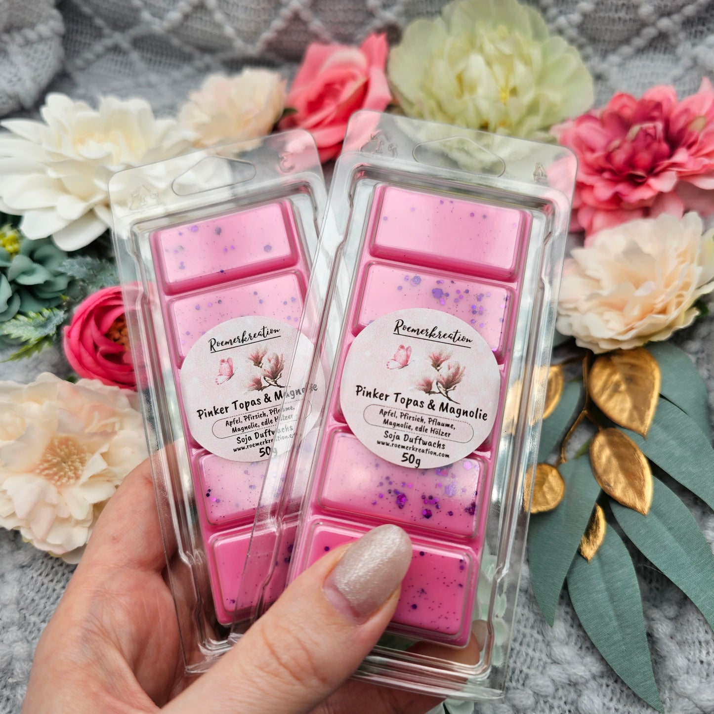 Tafel 50 g | Pinker Topas & Magnolie | Duftwachs