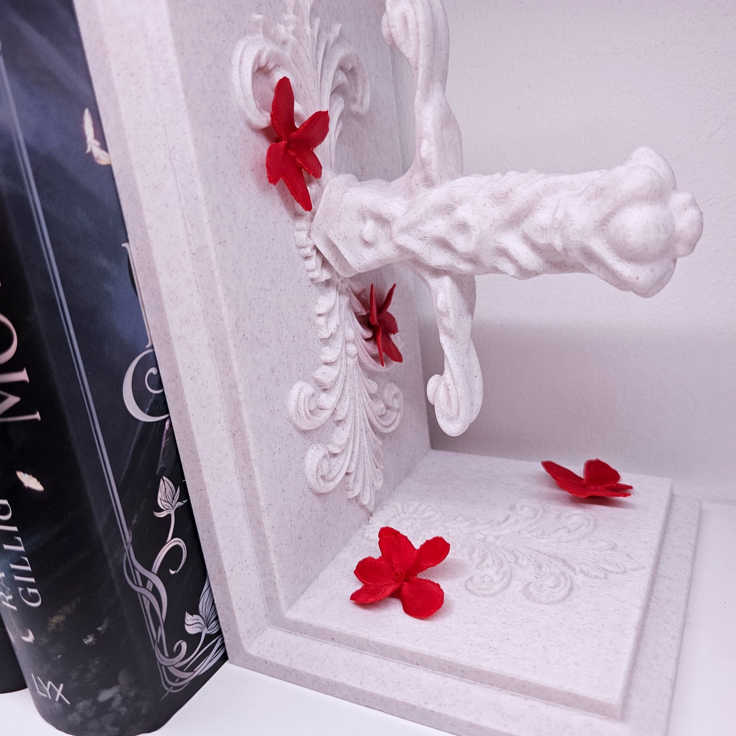 Bookends Set Dagger with Flowers Marble | 3D Print | Book Holder