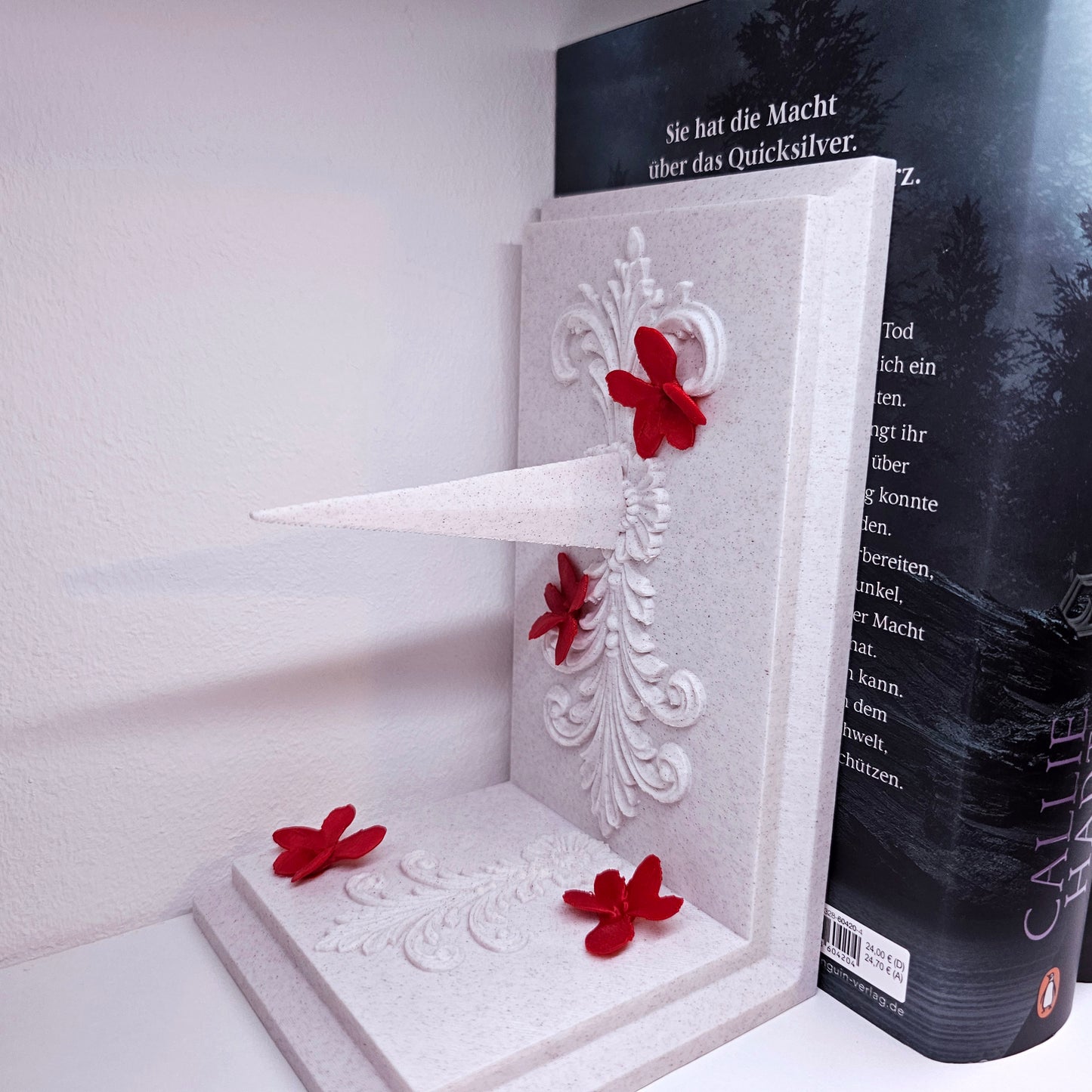 Bookends Set Dagger with Flowers Marble | 3D Print | Book Holder