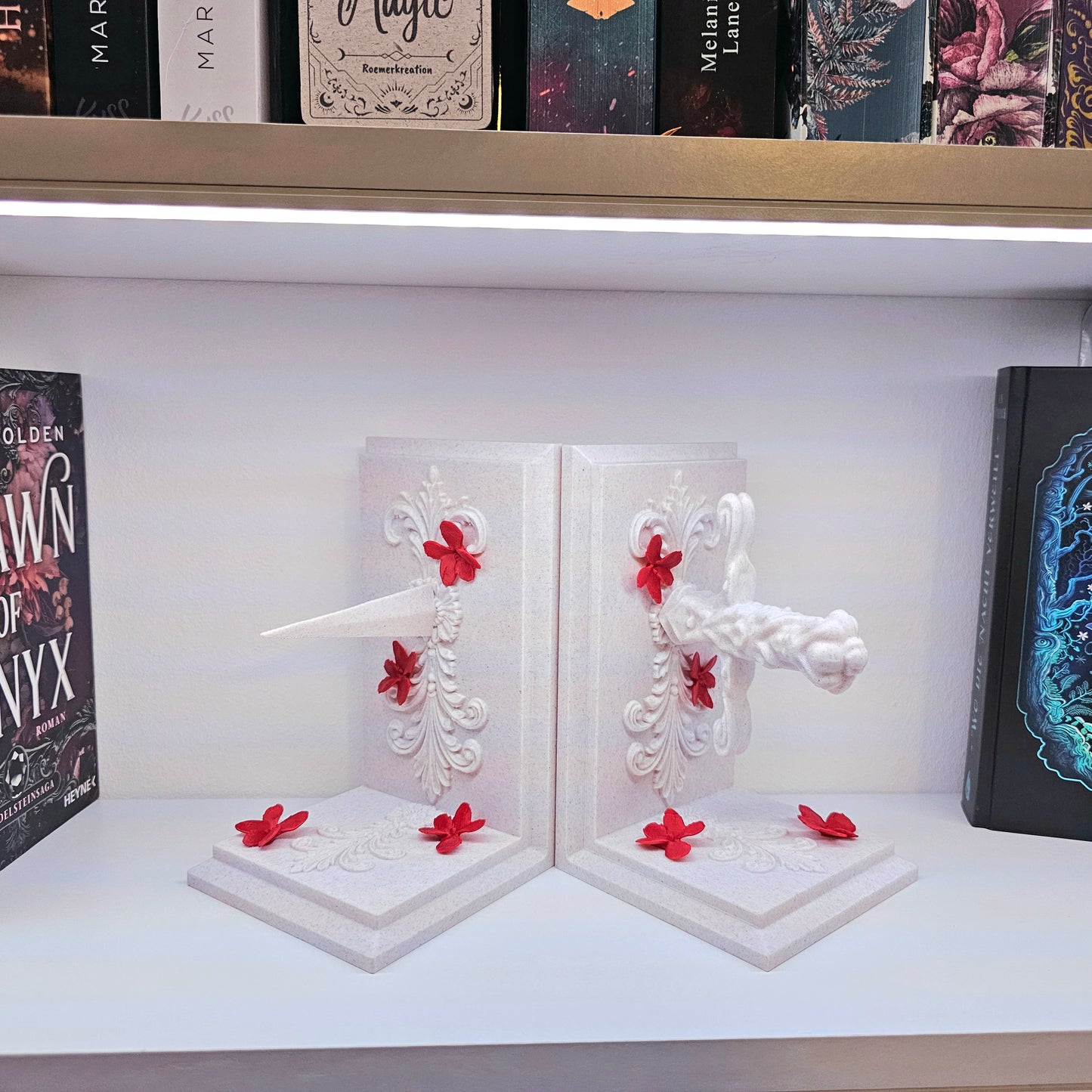 Bookends Set Dagger with Flowers Marble | 3D Print | Book Holder