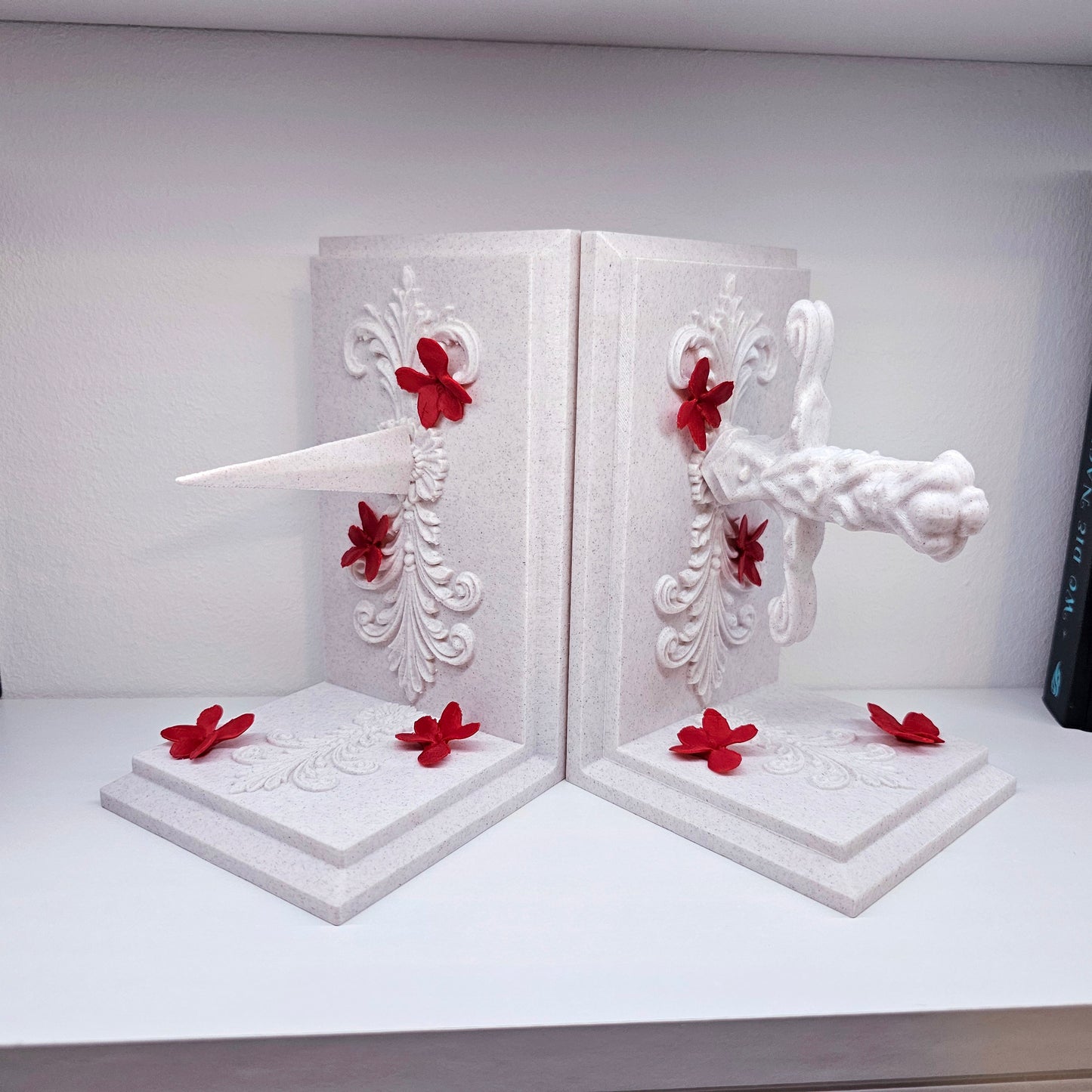Bookends Set Dagger with Flowers Marble | 3D Print | Book Holder