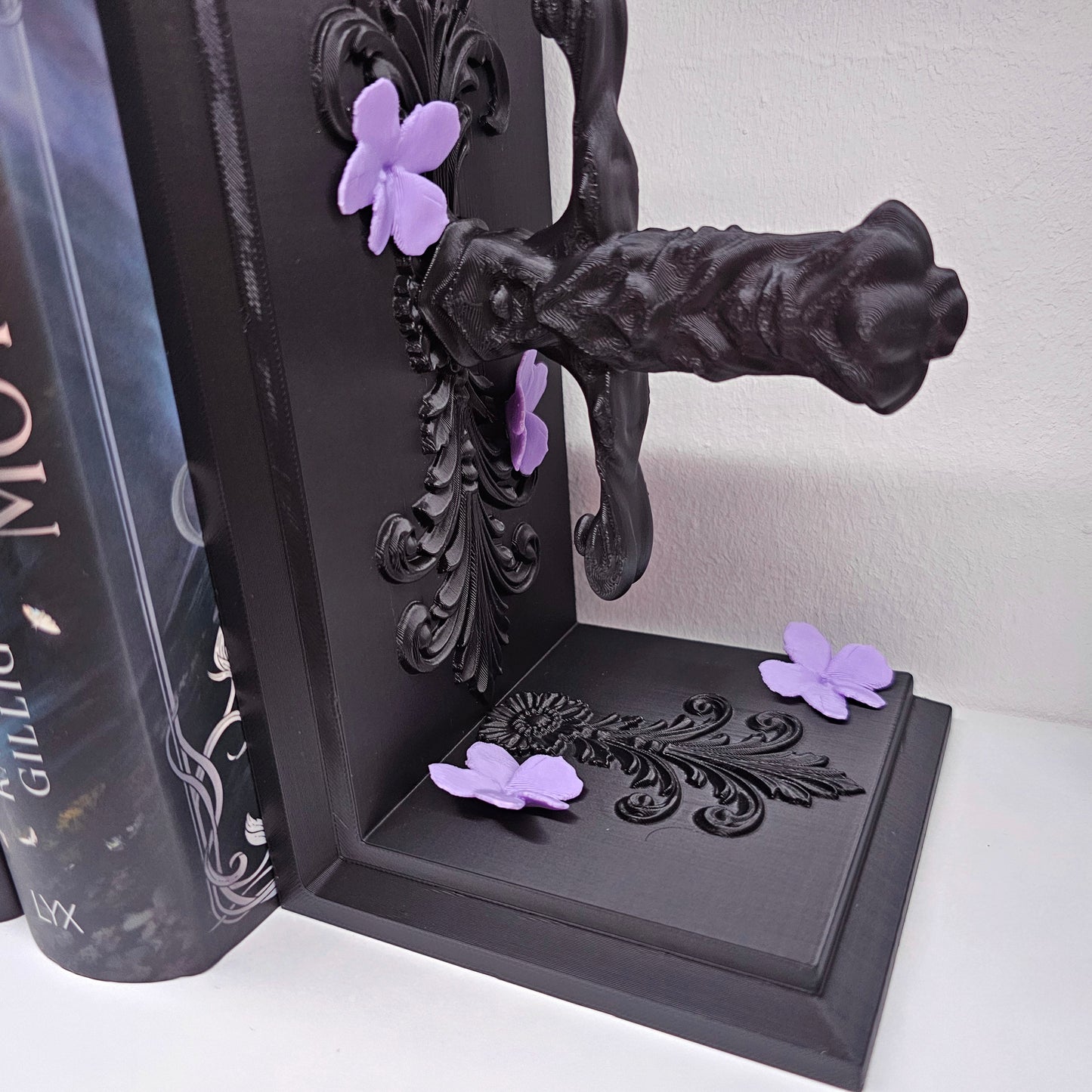 Bookends Set Dagger with Blossoms Black | 3D Print | Book Holder