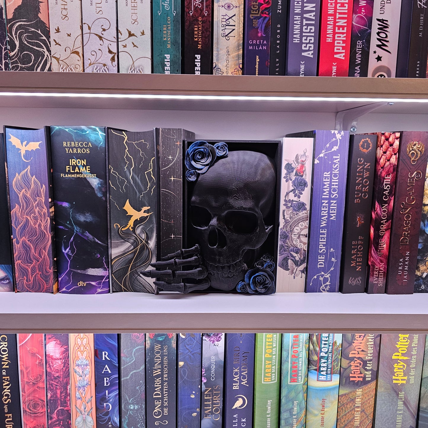 Book Nook Skull with Roses Large Color Selection | 3D Print | Bookend | Bookshelf Decoration