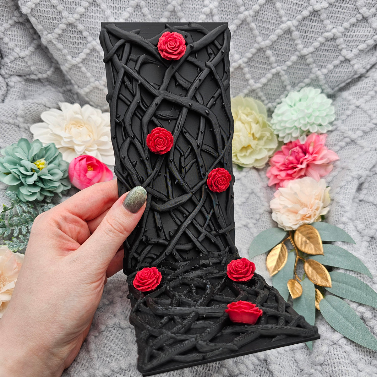 Buchstützen Set Dornen und Rosen Schwarz | Buchhalter