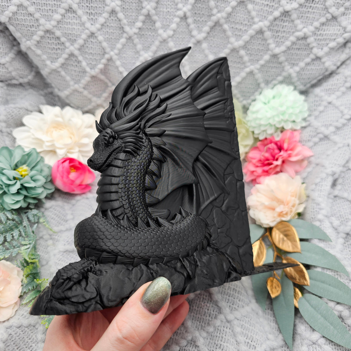 Buchstütze Drache Schwarz | Buchhalter