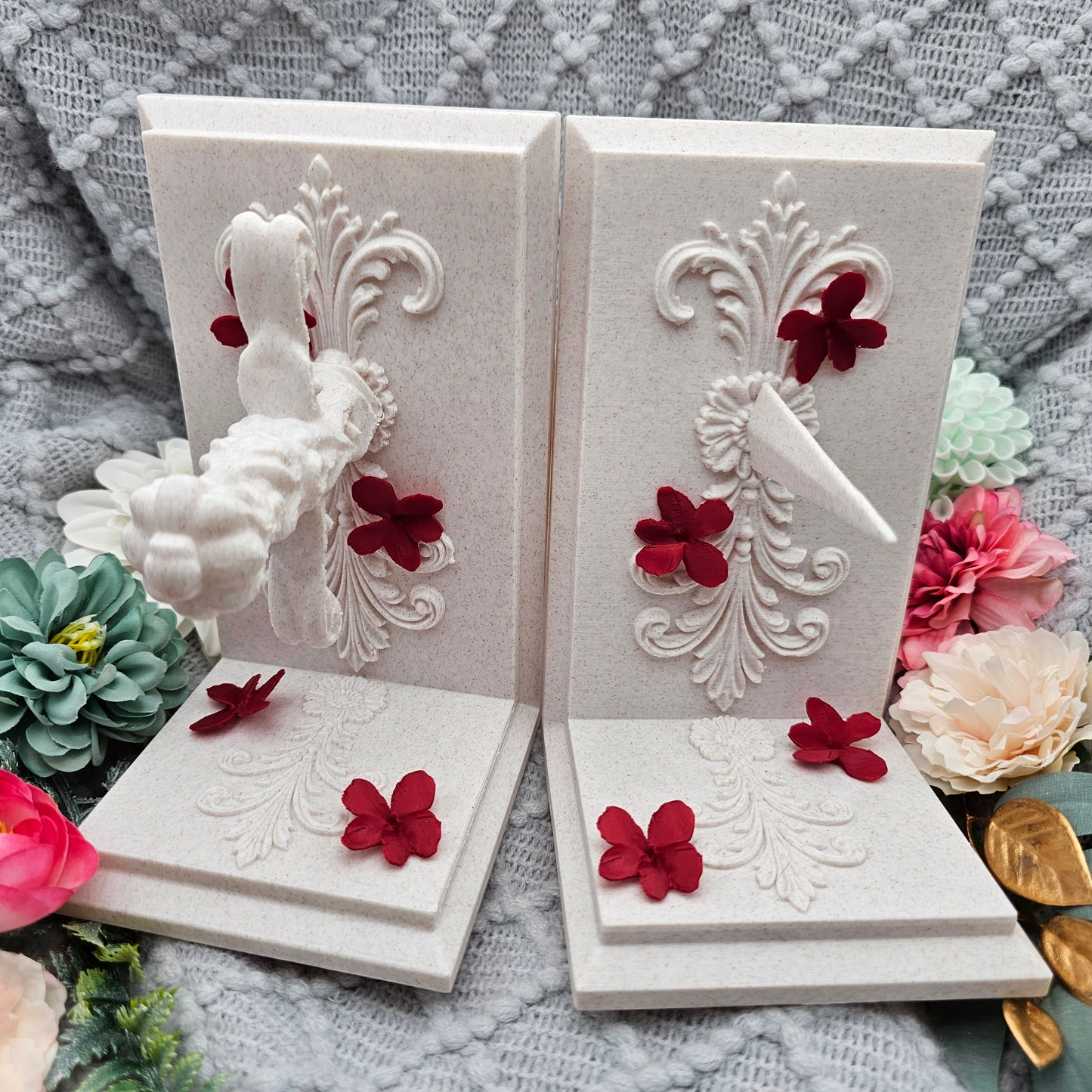 Bookends Set Dagger with Flowers Marble | 3D Print | Book Holder