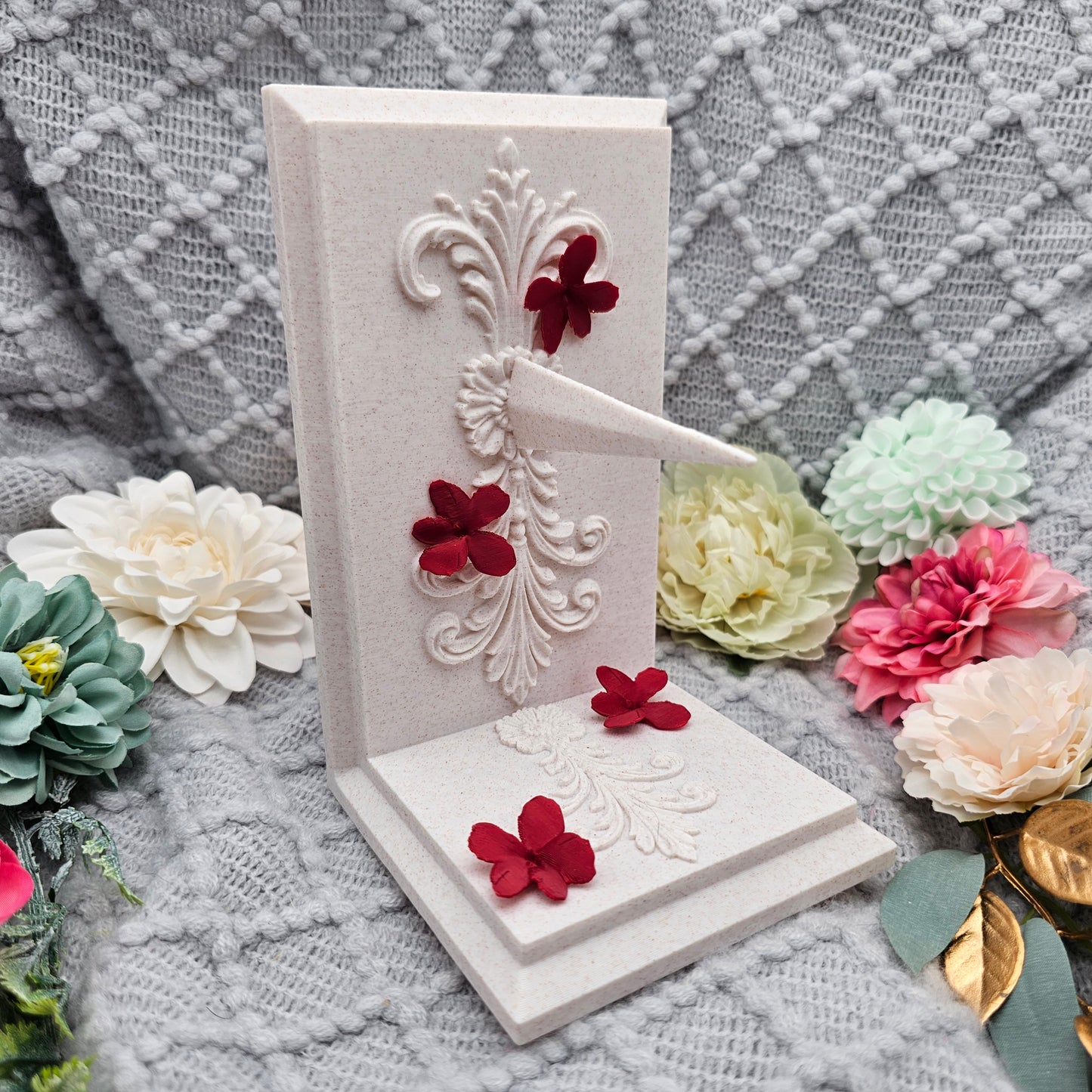 Bookends Set Dagger with Flowers Marble | 3D Print | Book Holder