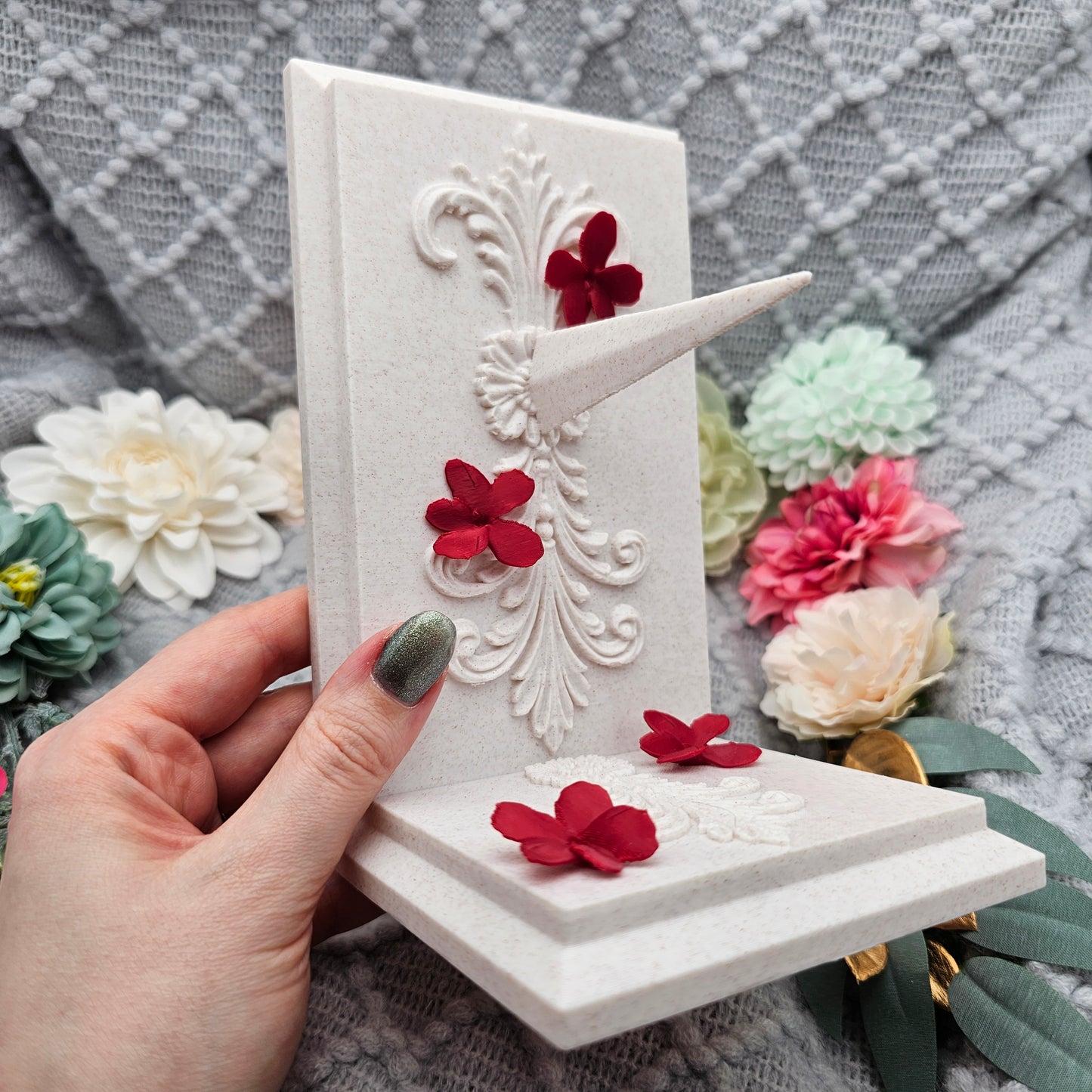Bookends Set Dagger with Flowers Marble | 3D Print | Book Holder