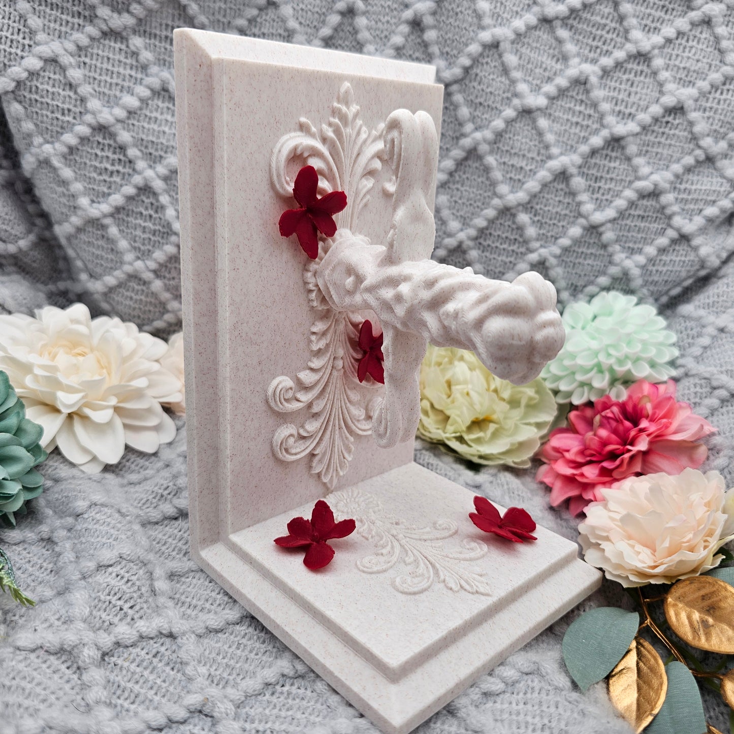 Bookends Set Dagger with Flowers Marble | 3D Print | Book Holder