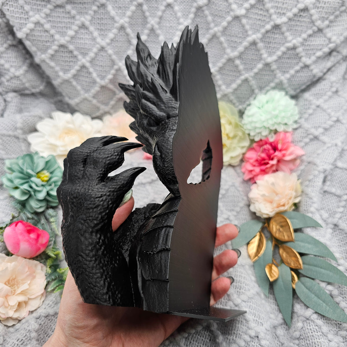 Buchstütze Drache Schnitt Schwarz | Buchhalter