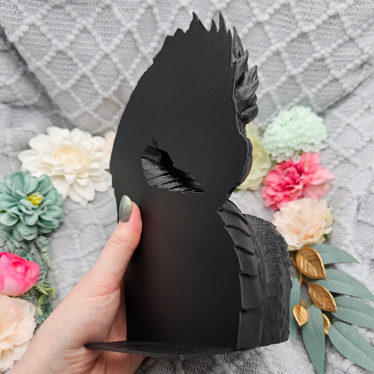 Buchstütze Drache Schnitt Schwarz | Buchhalter