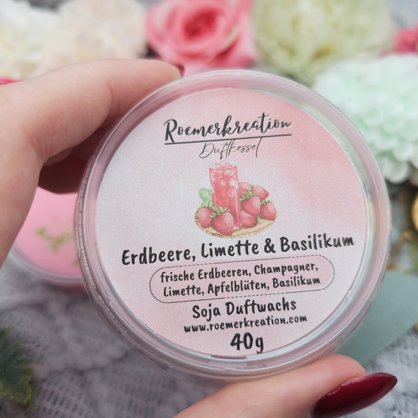 Schale 40 g | Erdbeere, Limette & Basilikum | Duftwachs