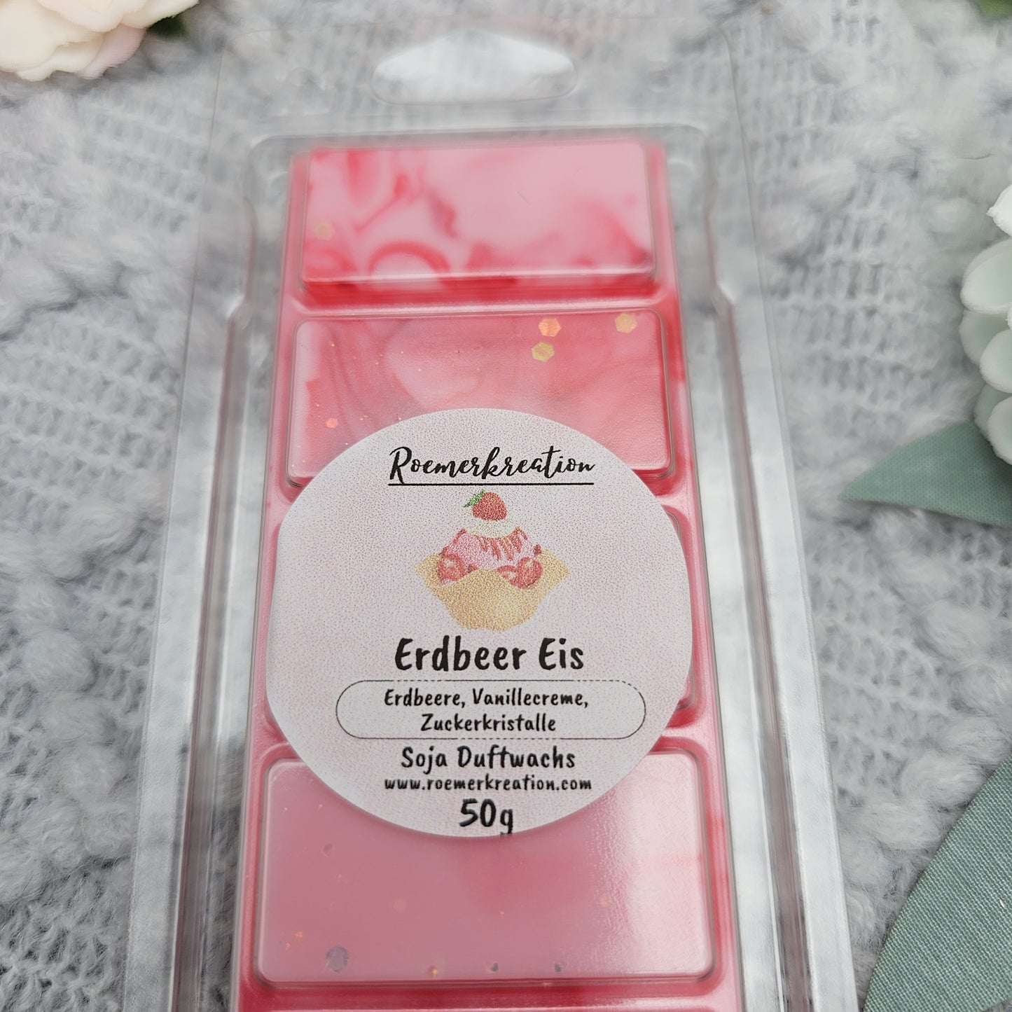 Tafel 50 g | Erdbeereis | Duftwachs