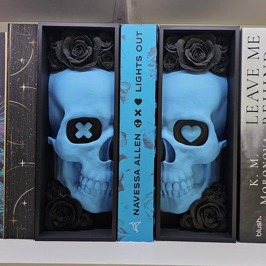 Book Nook LO Edition Skull with Roses Black/Blue Set/Single | 3D Print | Bookend | Bookshelf Decoration