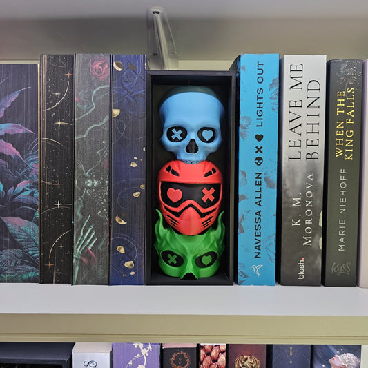 Book Nook LO Edition Masken Schwarz/Blau/Rot/Grün | 3D Druck | Buchstütze | Dekoration Bücherregal