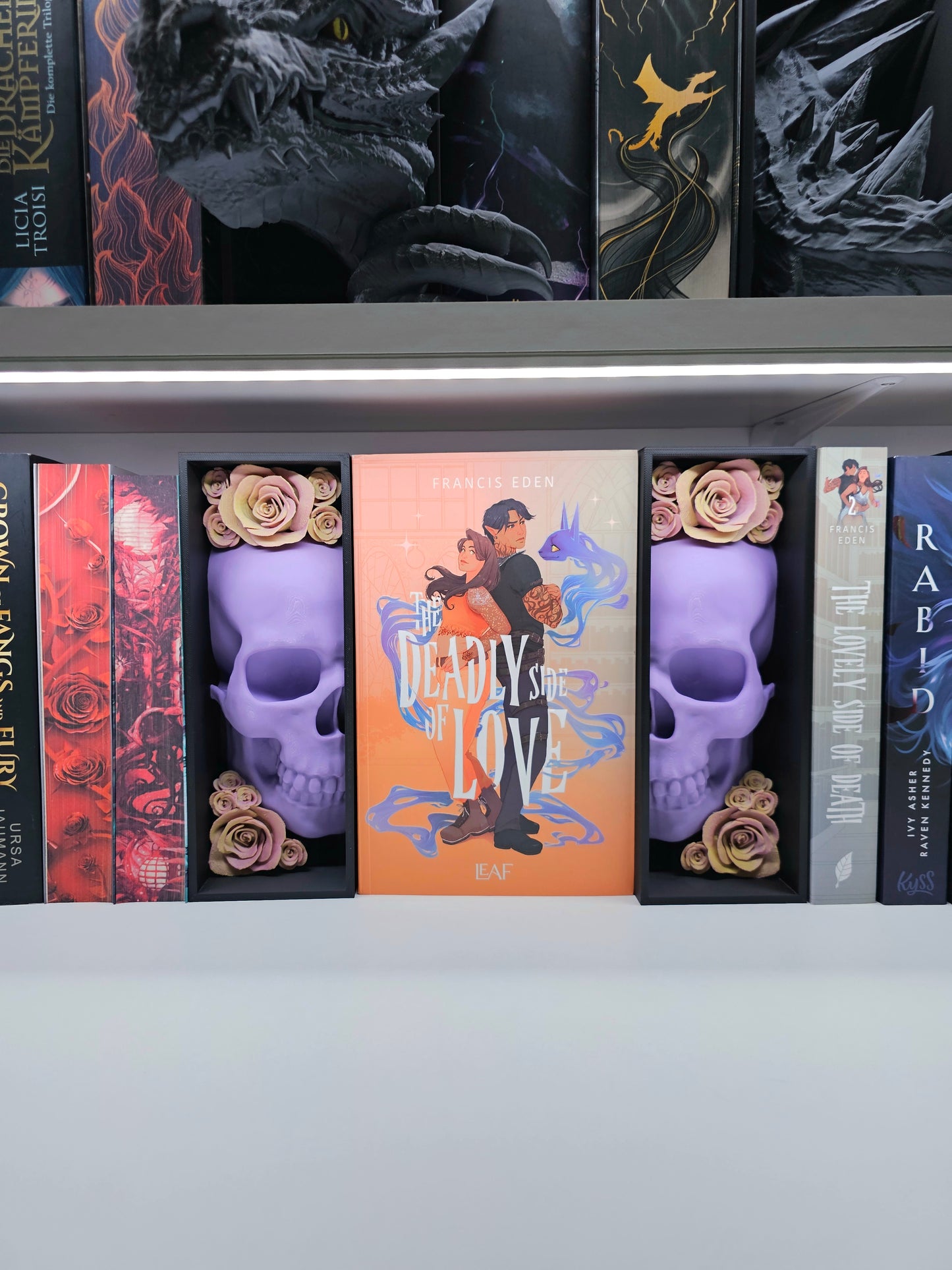 Book Nook DSOL Edition Skull with Roses Purple/Orange Set/Single | 3D Print | Bookend | Bookshelf Decoration