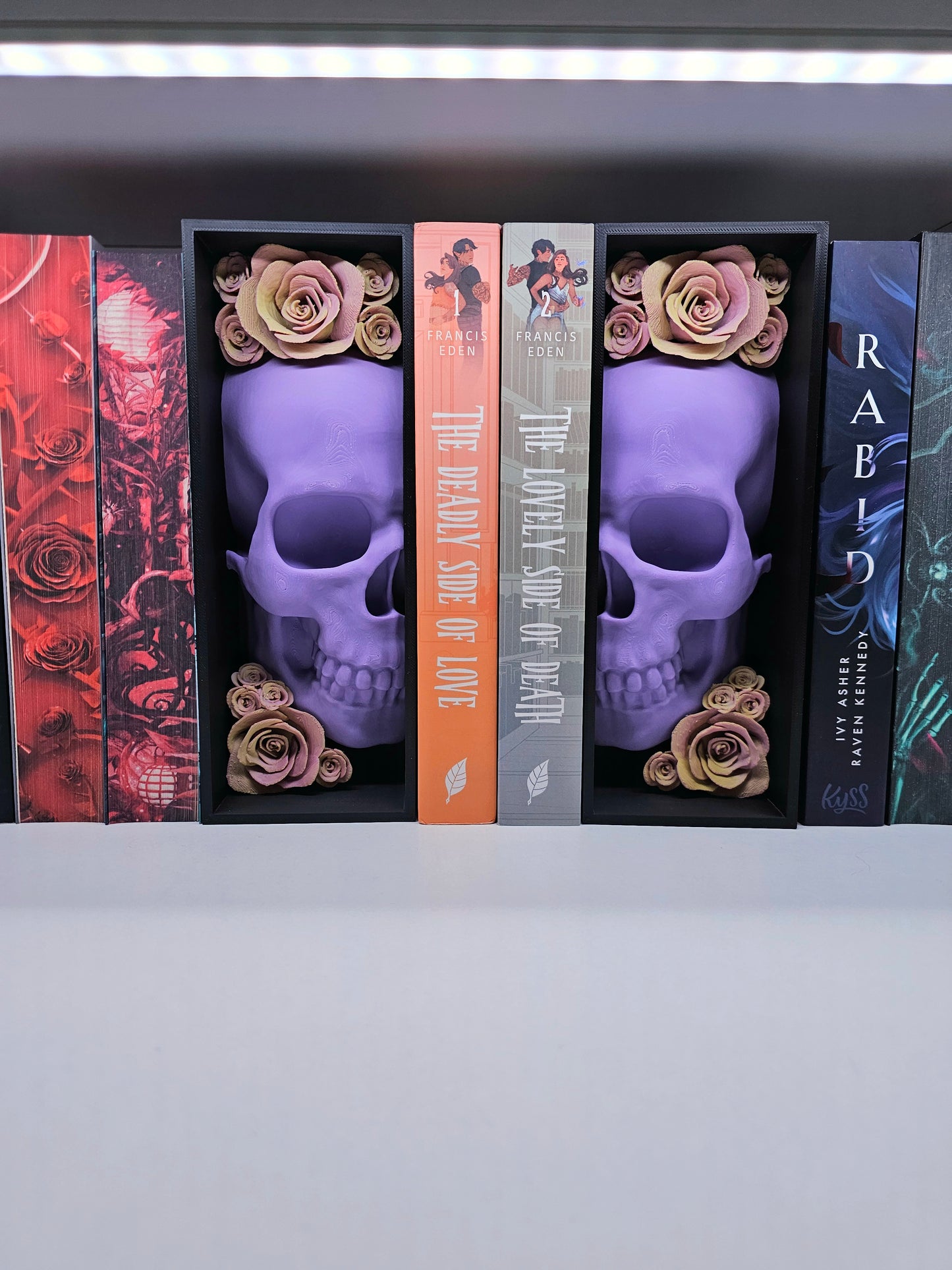 Book Nook DSOL Edition Skull with Roses Purple/Orange Set/Single | 3D Print | Bookend | Bookshelf Decoration