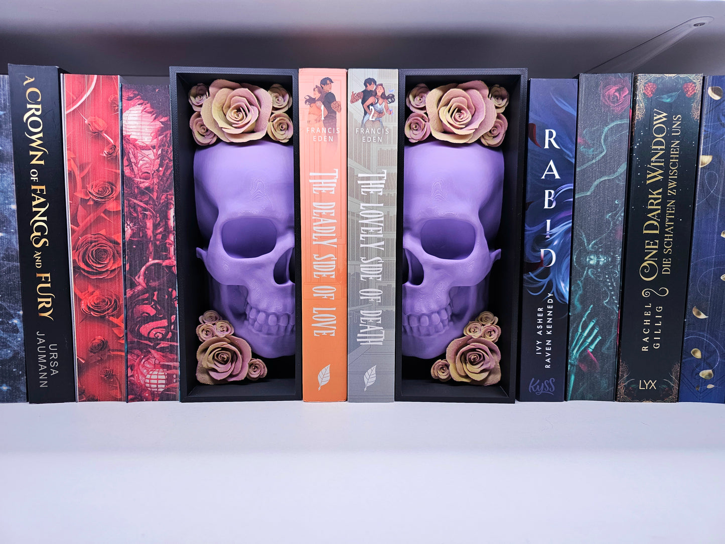 Book Nook DSOL Edition Skull with Roses Purple/Orange Set/Single | 3D Print | Bookend | Bookshelf Decoration