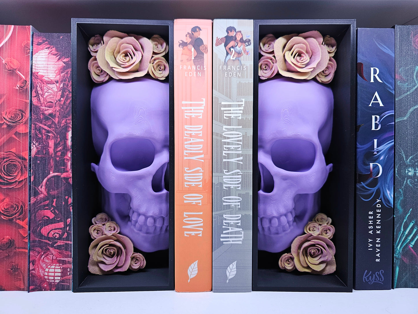 Book Nook DSOL Edition Skull with Roses Purple/Orange Set/Single | 3D Print | Bookend | Bookshelf Decoration