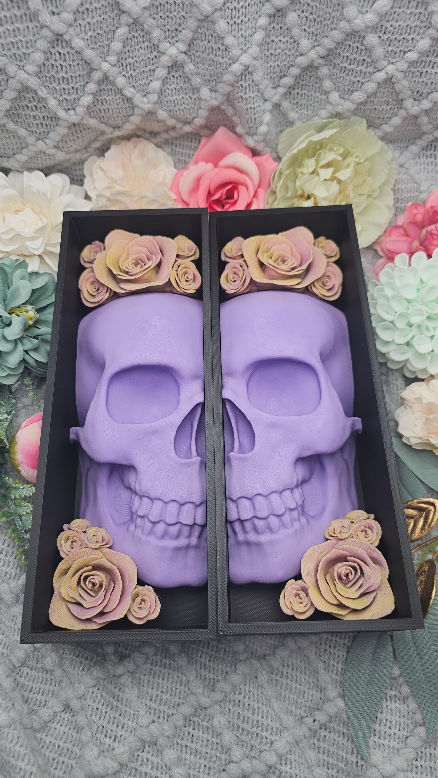 Book Nook DSOL Edition Skull with Roses Purple/Orange Set/Single | 3D Print | Bookend | Bookshelf Decoration