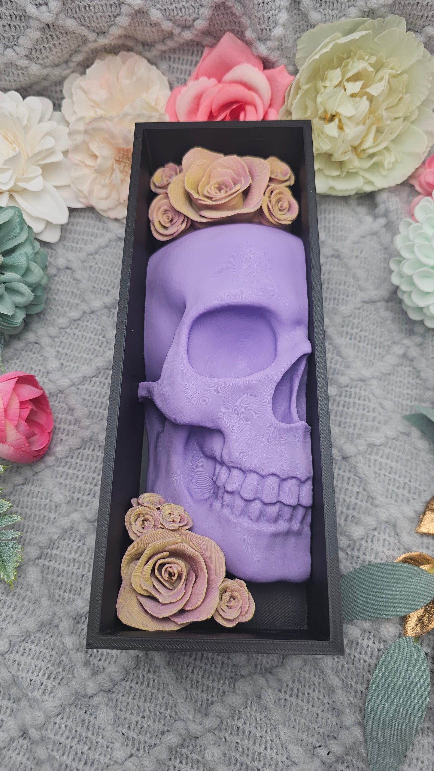 Book Nook DSOL Edition Skull with Roses Purple/Orange Set/Single | 3D Print | Bookend | Bookshelf Decoration