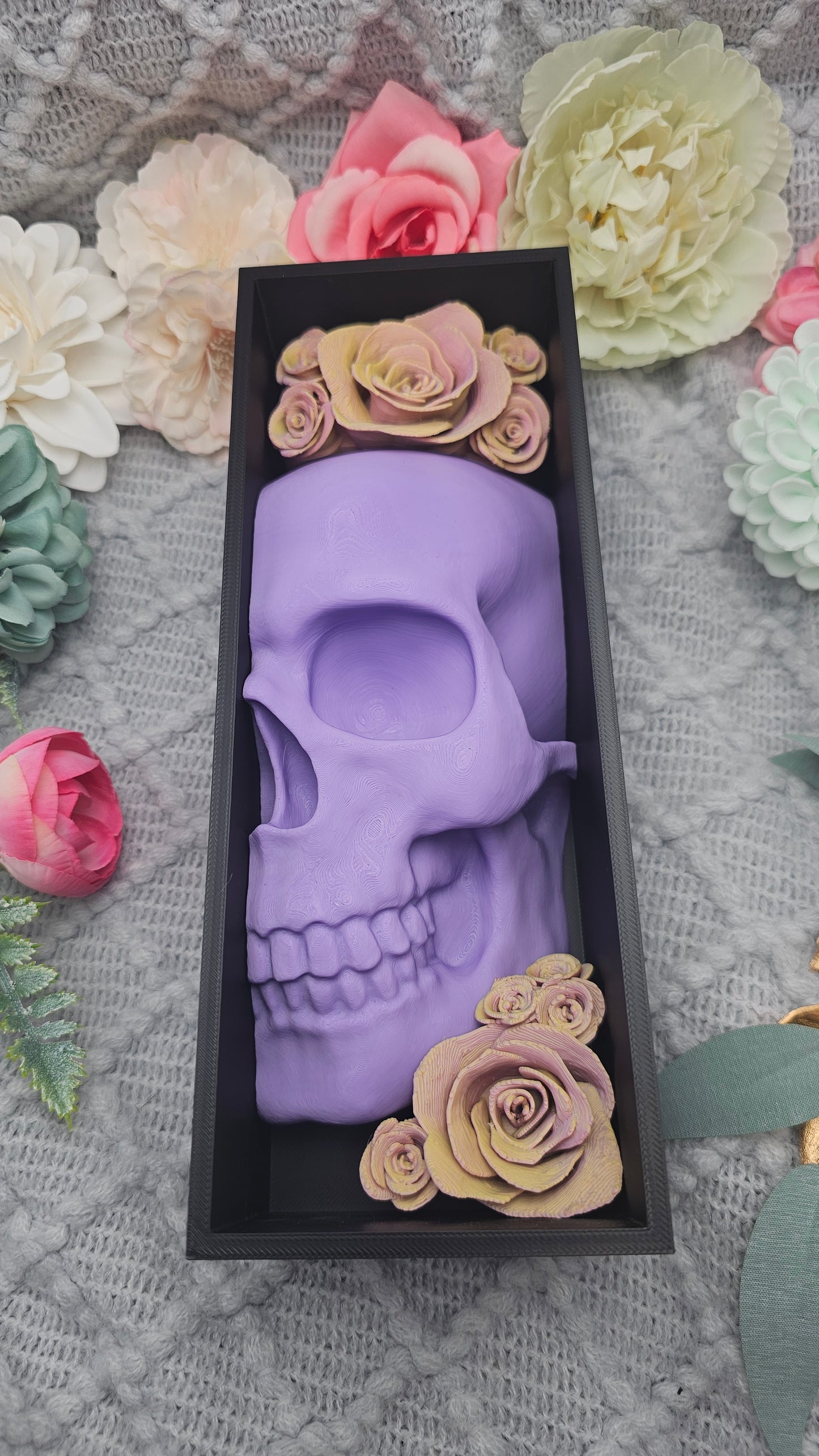 Book Nook DSOL Edition Skull with Roses Purple/Orange Set/Single | 3D Print | Bookend | Bookshelf Decoration