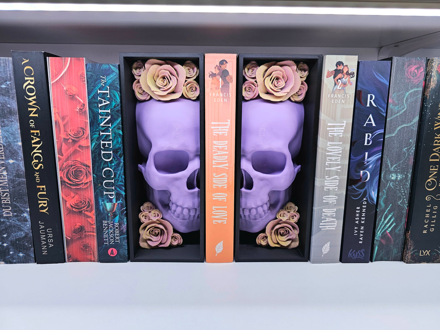 Book Nook DSOL Edition Skull with Roses Purple/Orange Set/Single | 3D Print | Bookend | Bookshelf Decoration