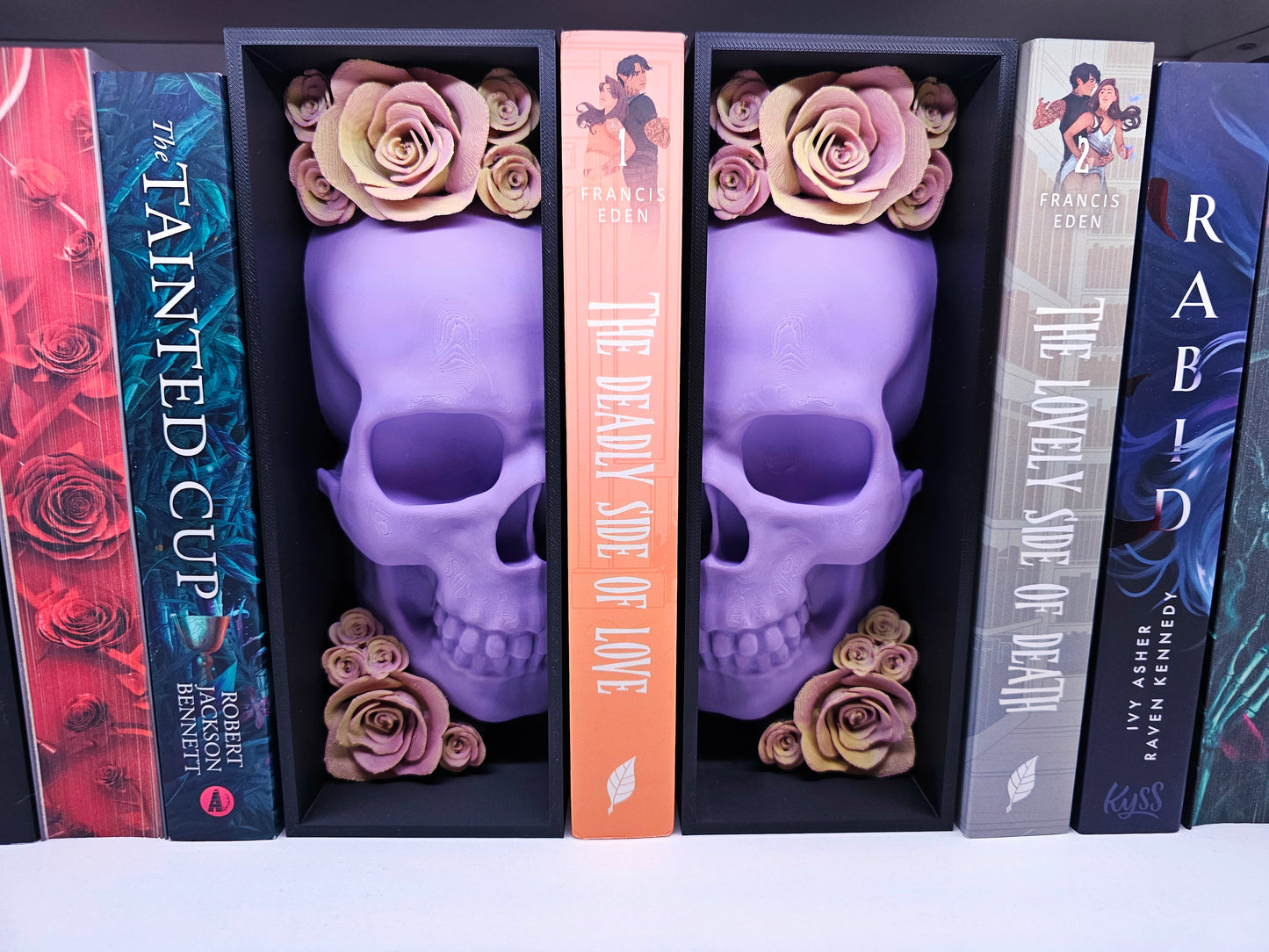 Book Nook DSOL Edition Skull with Roses Purple/Orange Set/Single | 3D Print | Bookend | Bookshelf Decoration
