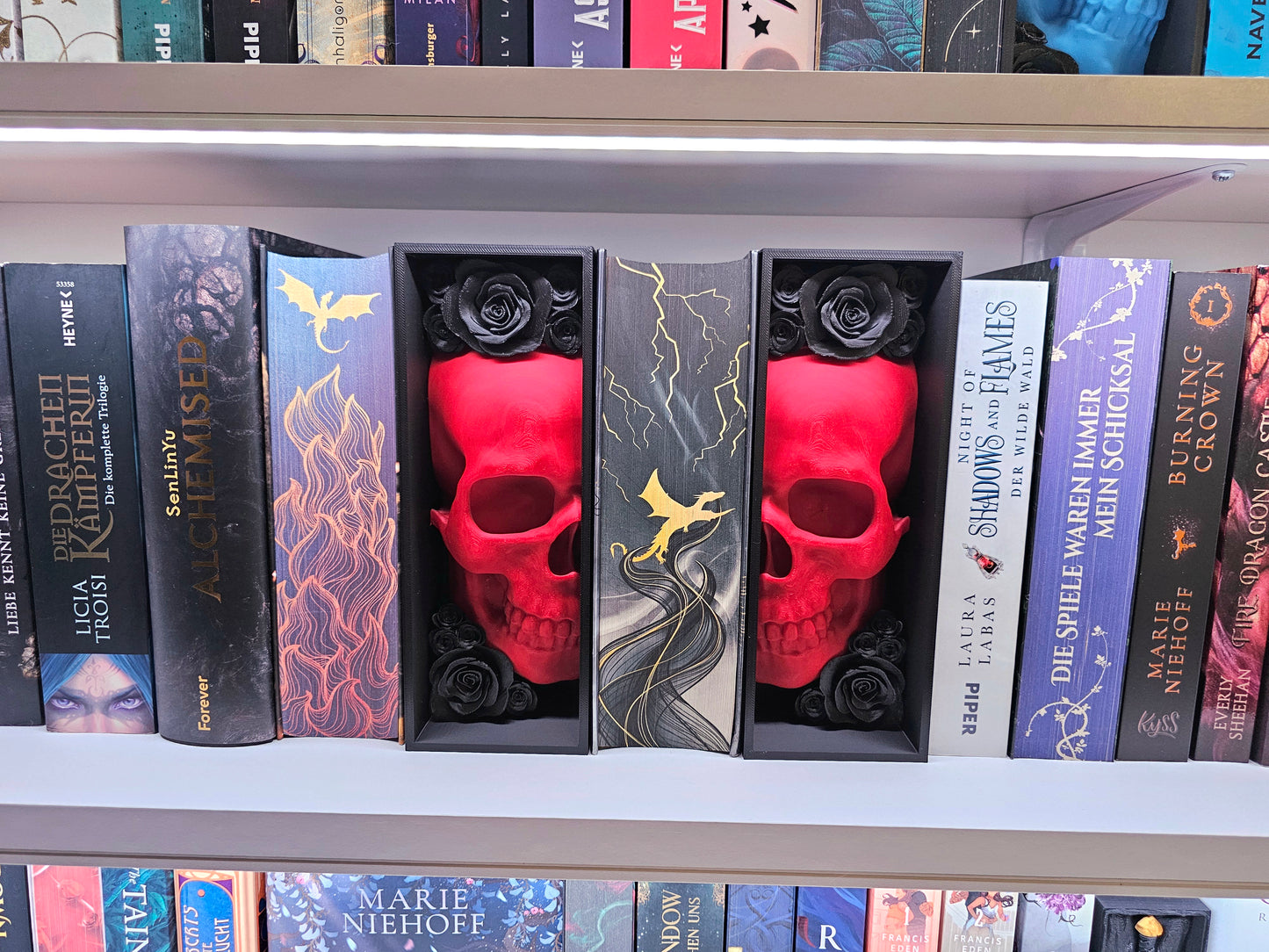 Book Nook Skull Red with Roses 8 Colors to Choose Set/Single | 3D Print | Bookend | Bookshelf Decoration