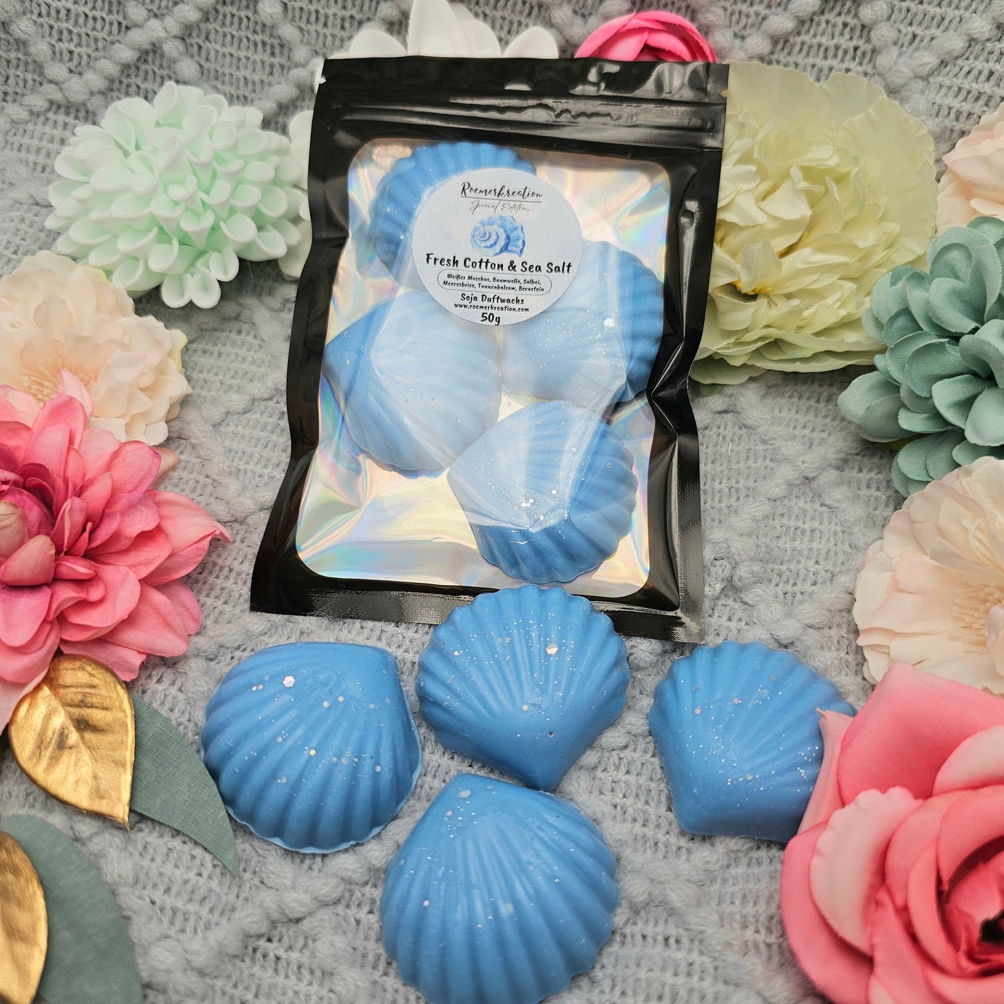 Muscheln 50 g | Fresh Cotton & Sea Salt | Duftwachs