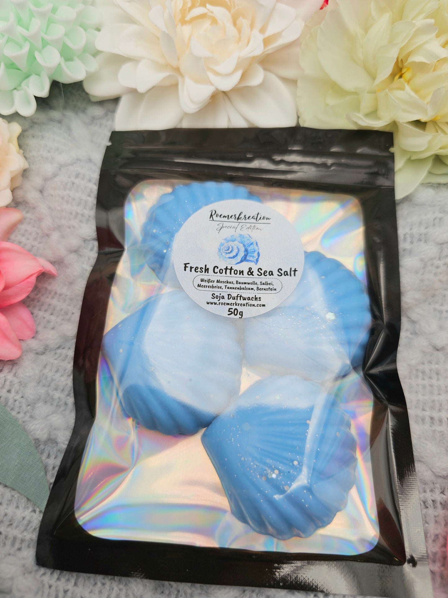 Muscheln 50 g | Fresh Cotton & Sea Salt | Duftwachs