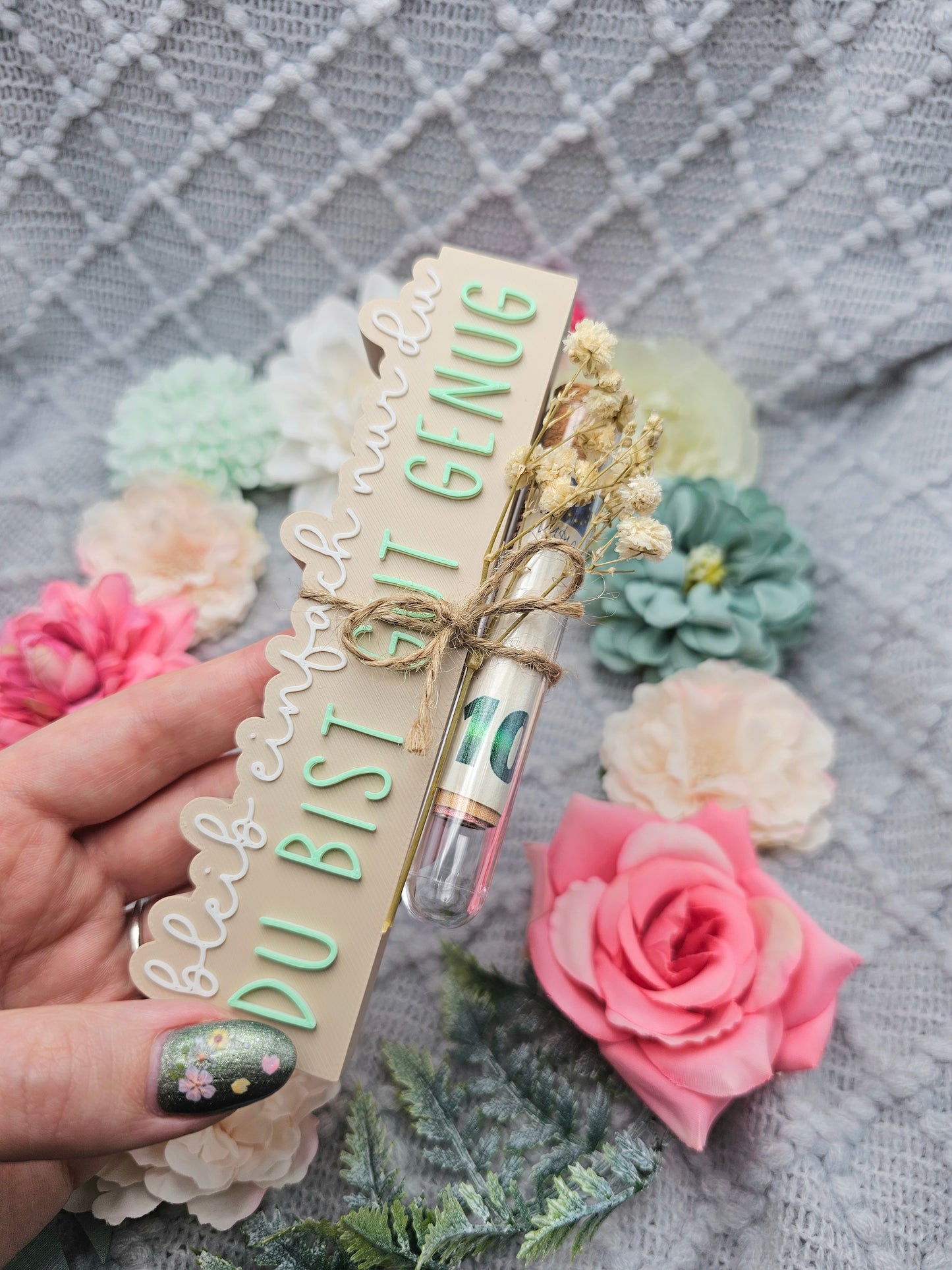 Wish granter lettering with test tube | You are good enough | Beige | 3D printing