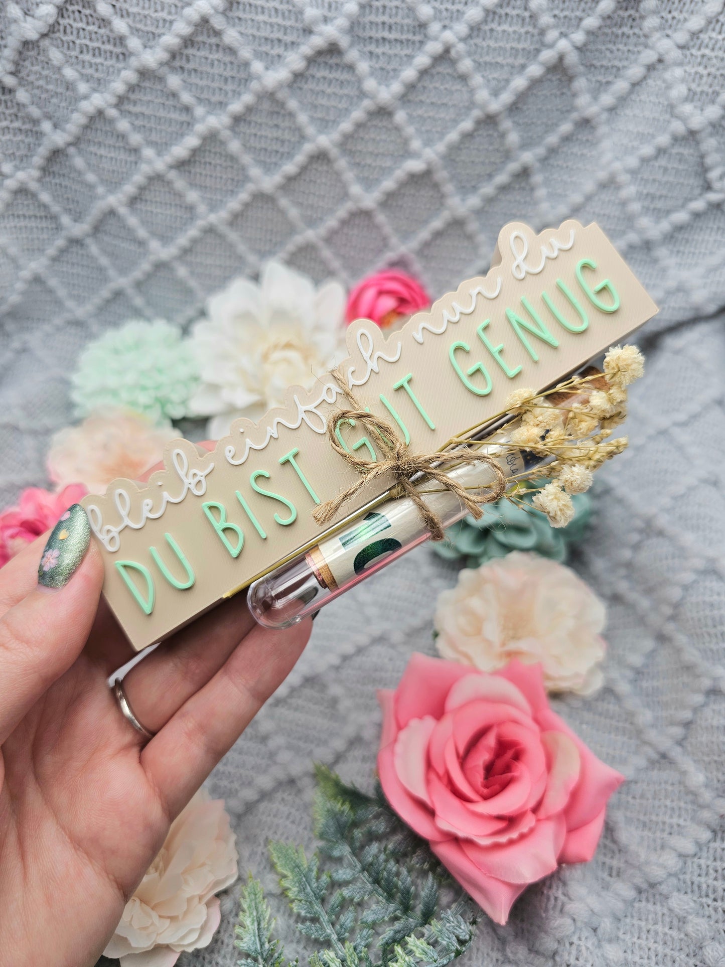 Wish granter lettering with test tube | You are good enough | Beige | 3D printing