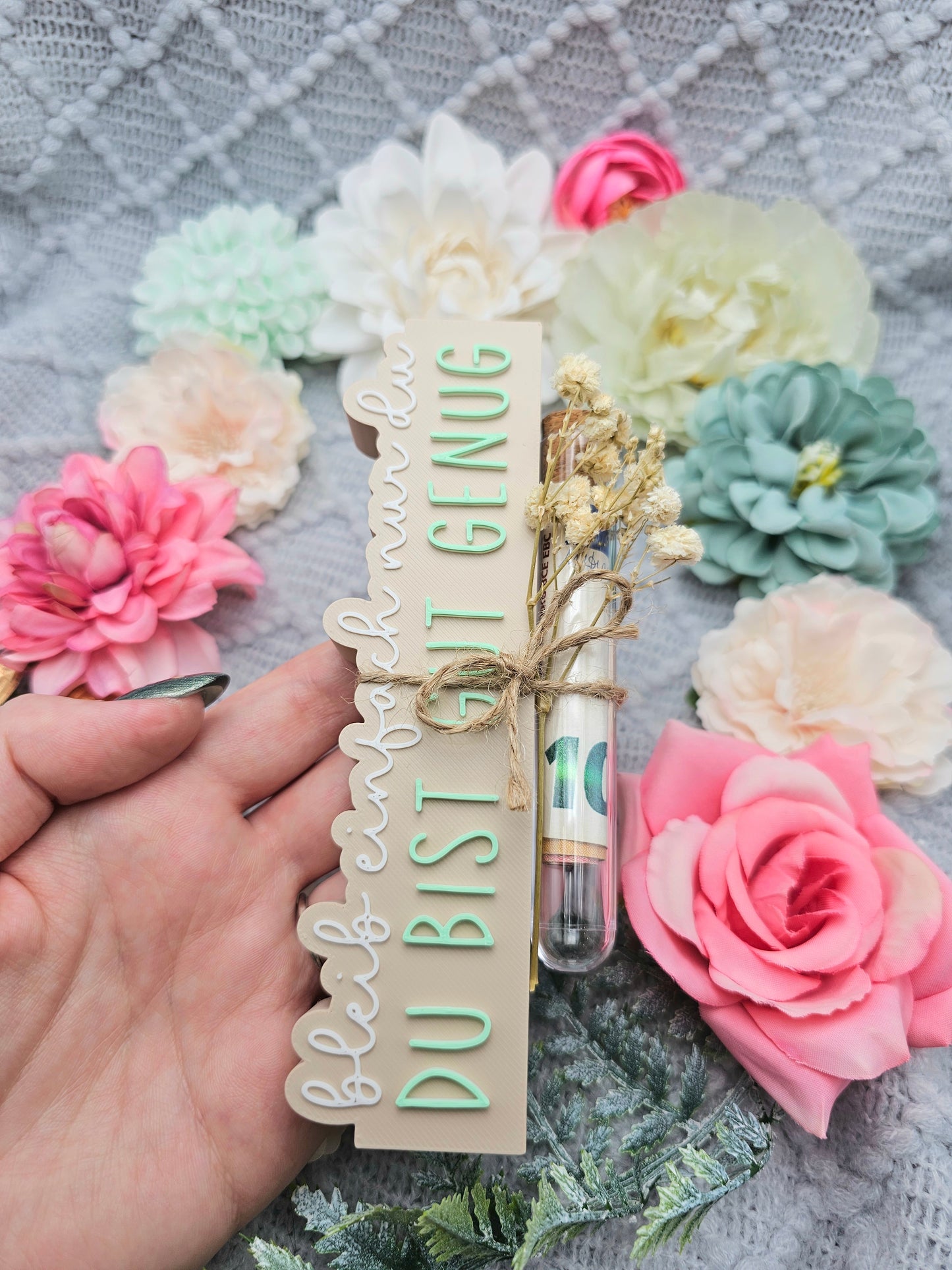 Wish granter lettering with test tube | You are good enough | Beige | 3D printing