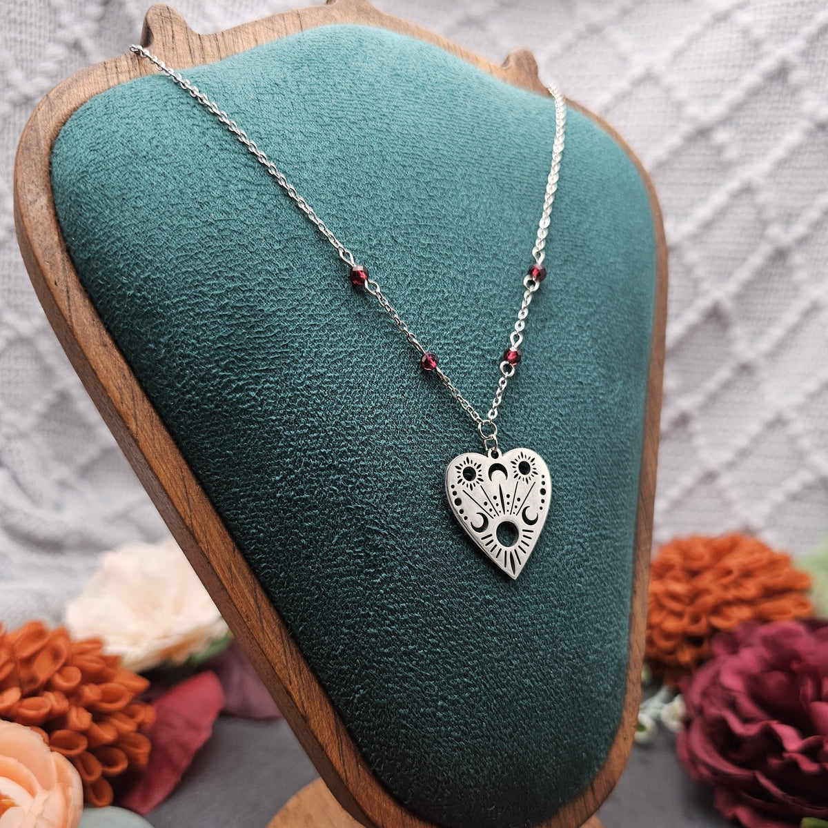 Halskette Planchette | Granat | Edelstahl