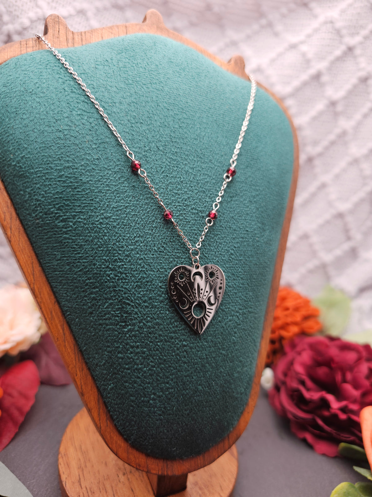 Halskette Planchette | Granat | Edelstahl