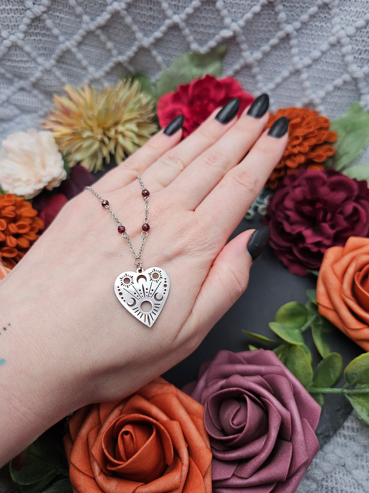 Halskette Planchette | Granat | Edelstahl