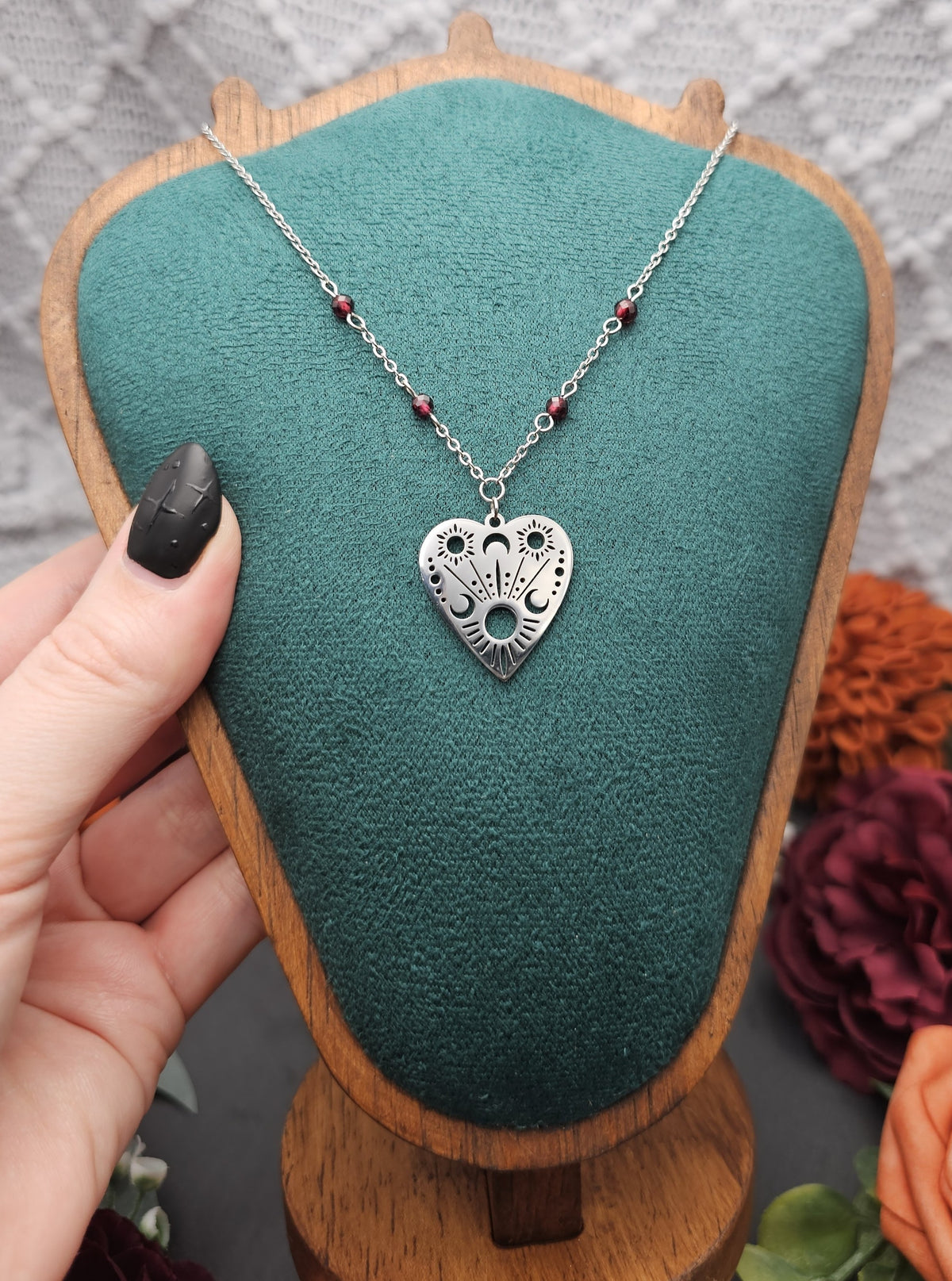 Halskette Planchette | Granat | Edelstahl