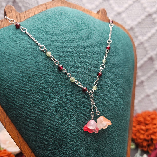 Halskette Floral Orange & Rot | Granat & Peridot | Edelstahl