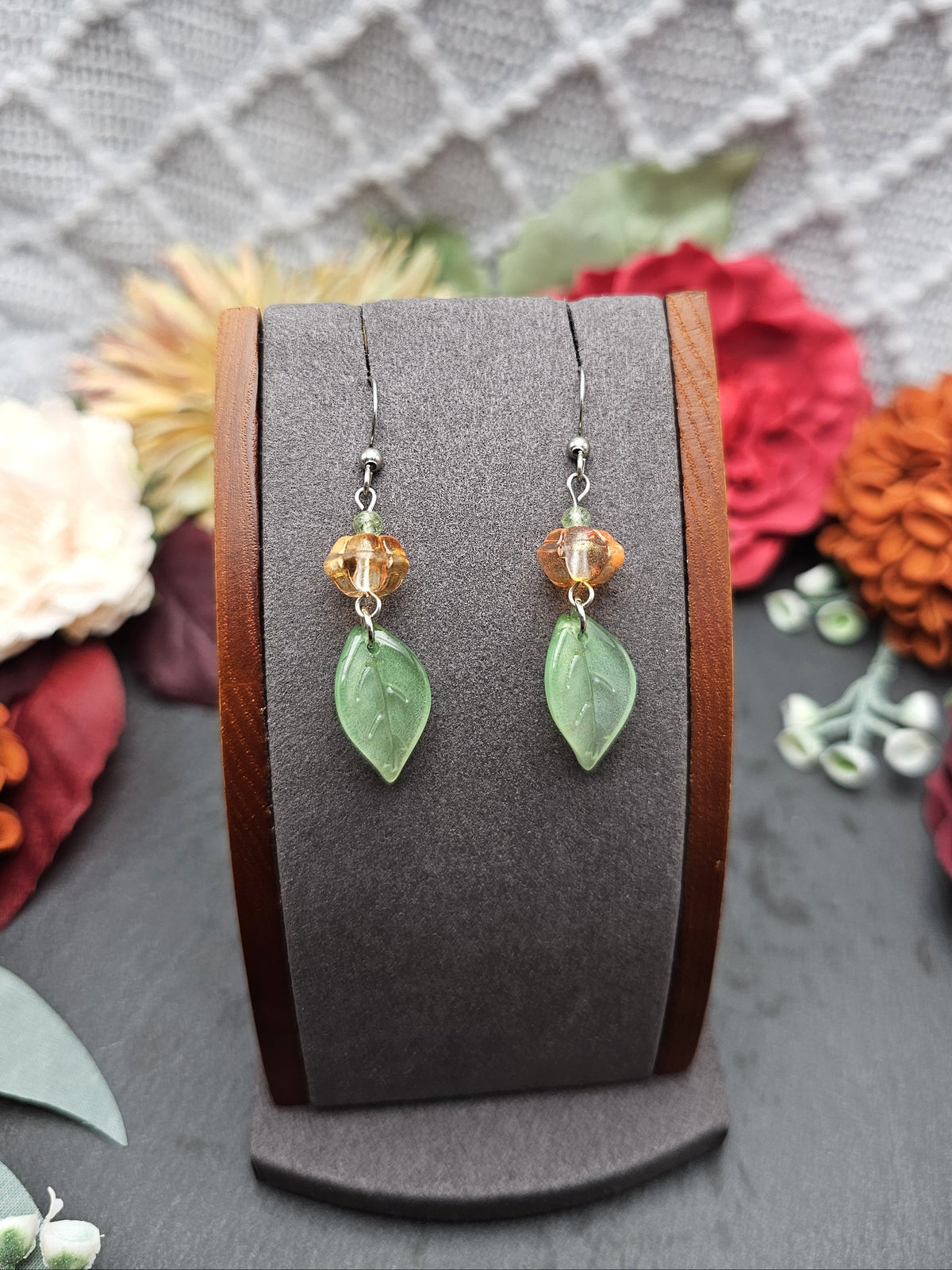 Ohrringe Kürbisse & Blätter | Peridot | Edelstahl