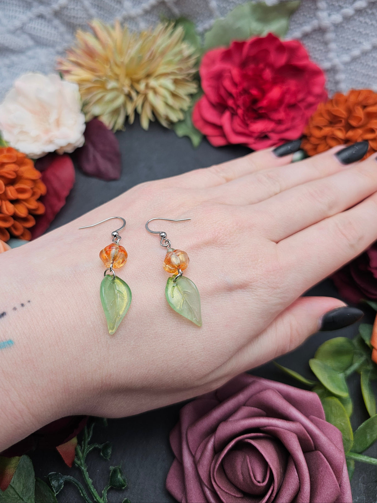 Ohrringe Kürbisse & Blätter | Peridot | Edelstahl