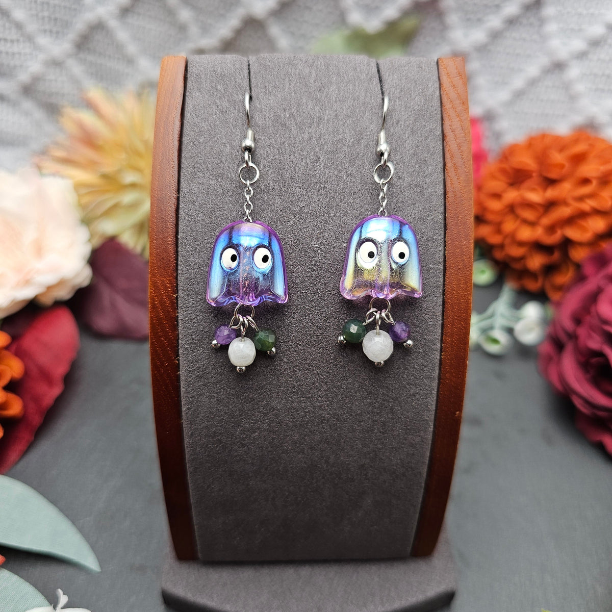 Ohrringe Geist | Mondstein Amethyst Moosachat | Edelstahl