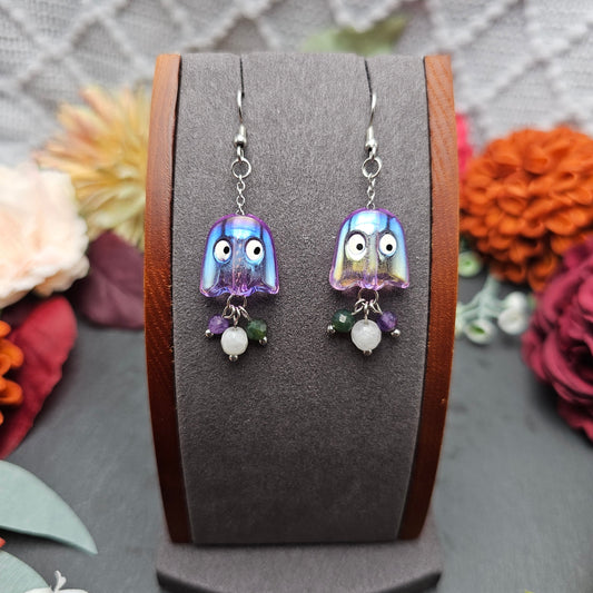 Ohrringe Geist | Mondstein Amethyst Moosachat | Edelstahl