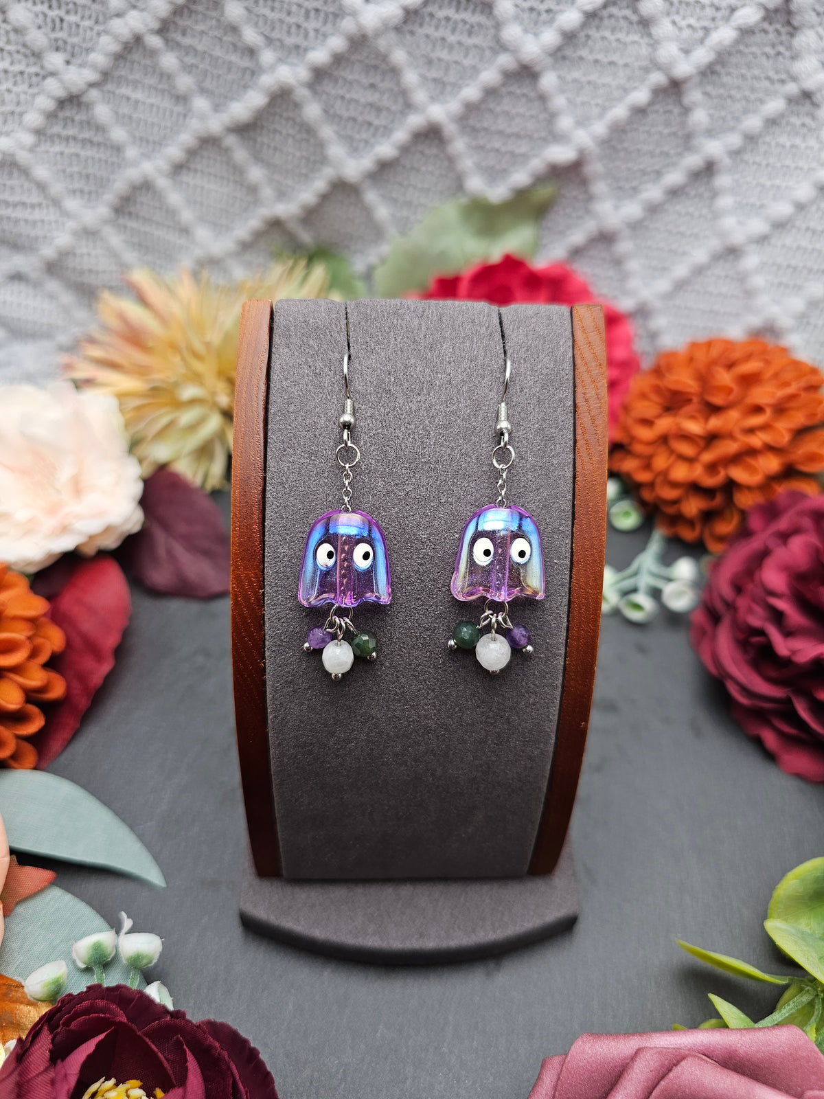 Ohrringe Geist | Mondstein Amethyst Moosachat | Edelstahl