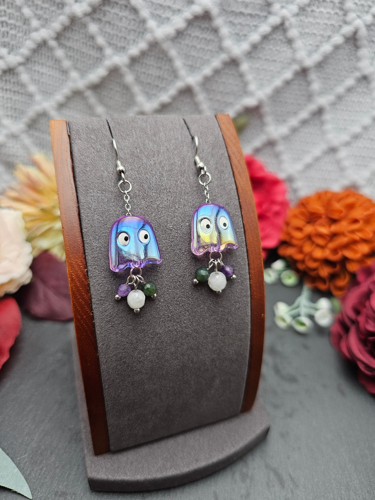 Ohrringe Geist | Mondstein Amethyst Moosachat | Edelstahl