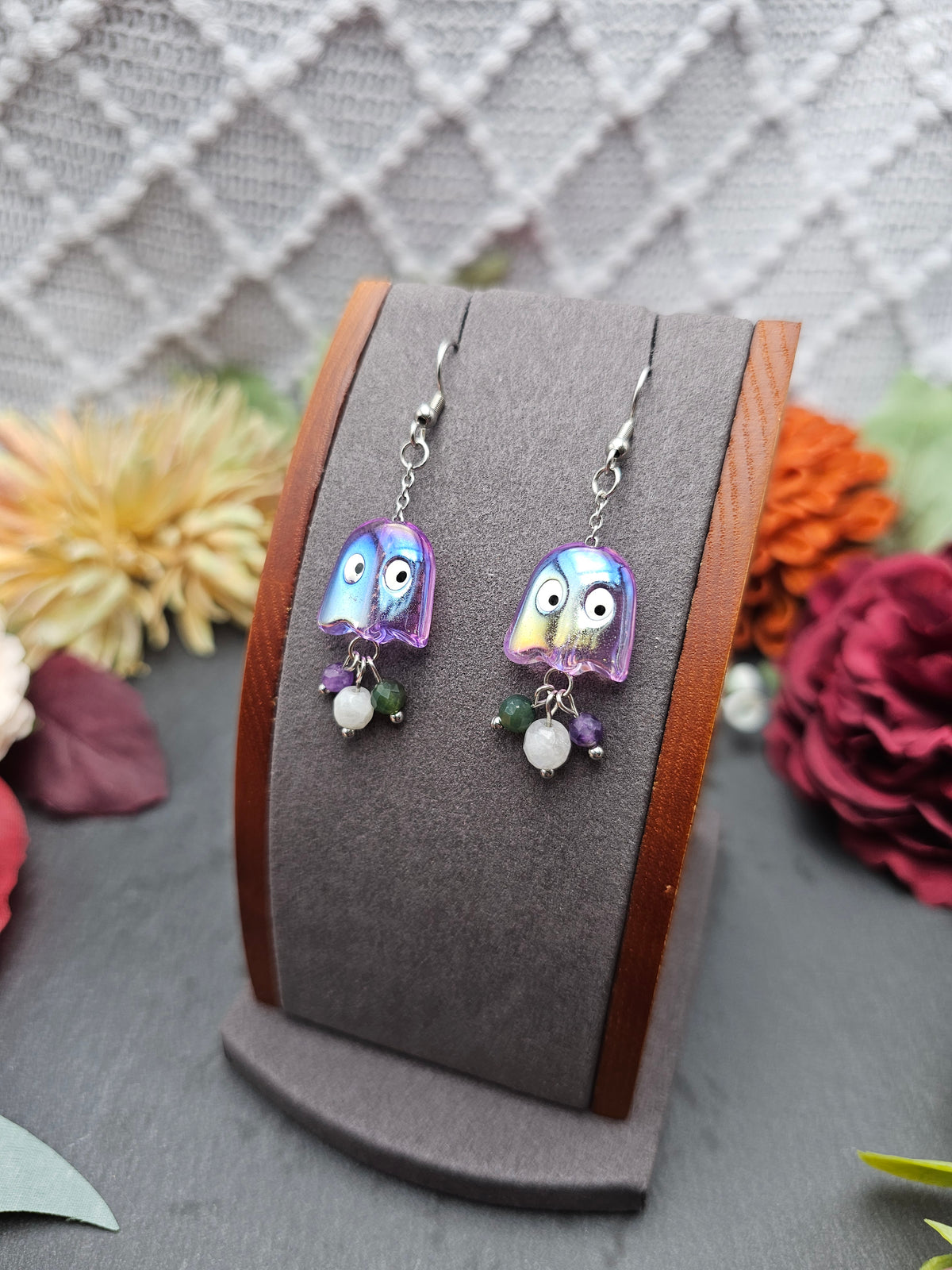 Ohrringe Geist | Mondstein Amethyst Moosachat | Edelstahl